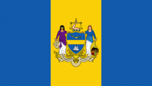 The civic seal includes the motto Phildelphia Maneto, "Let Brotherly Love Continue."