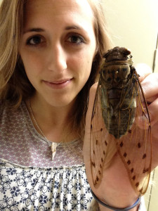 Isa Betancourt with a cicada.