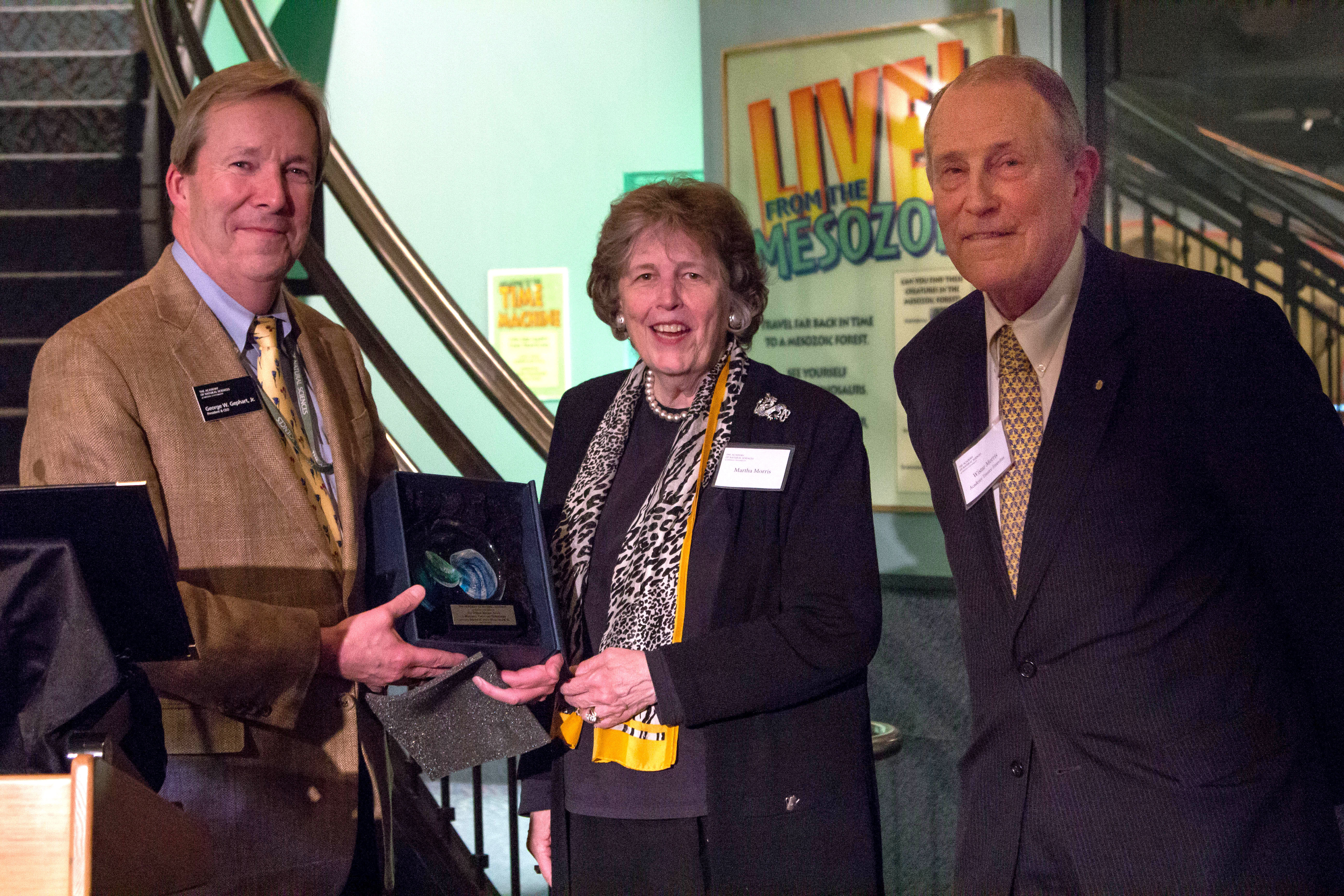 Academy President George Gephardt (left) with Martha Hamilton and I. Wistar Morris III