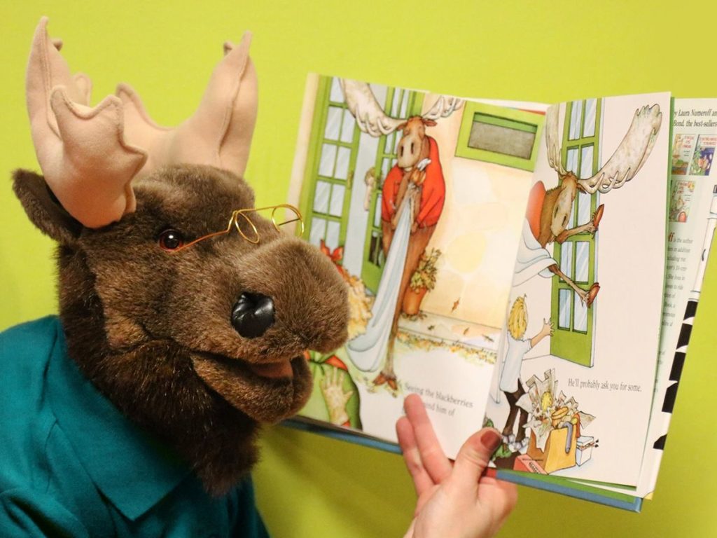 Marty the Moose, a stuffed moose puppet