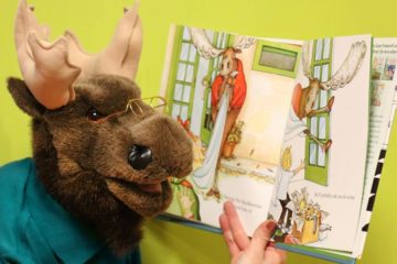 Marty the Moose, a stuffed moose puppet