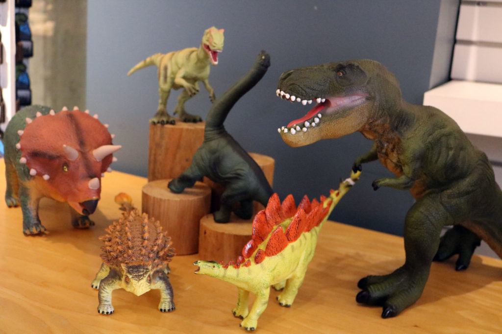 Rubber dinosaurs, large and small