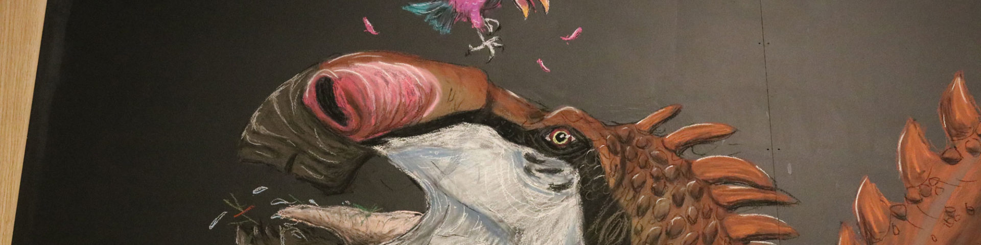 Hadrosaurus foulkii on giant chalkboard