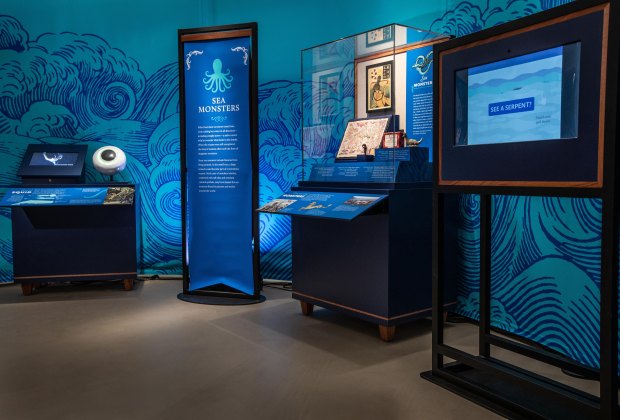 Photo by AMNH showing the Sea Monster section of the special exhibit,