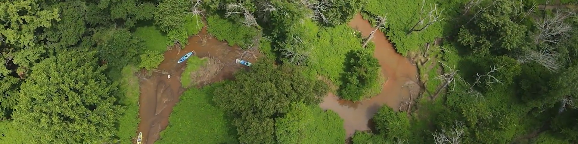 birds-eye view of boat on river