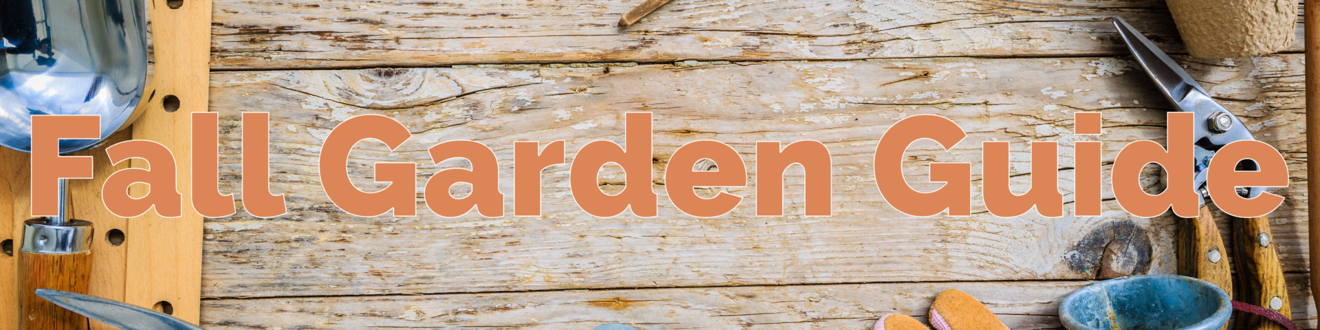 garden tools surrounding the words fall garden guide