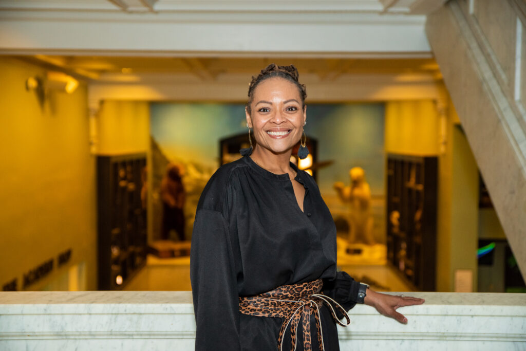 woman standing in museum